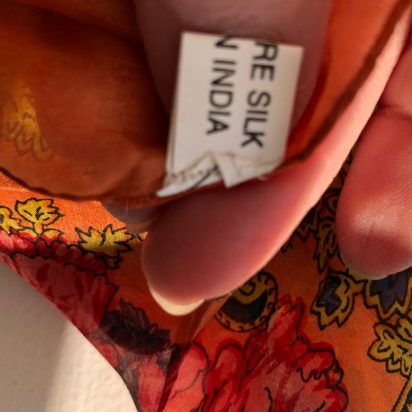 Unbranded Ladies Silk Scarf Orange Multicolor Floral - Picture 4 of 5
